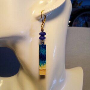 Mountain Screen On Metal Earrings w/ Royal Blue Stones